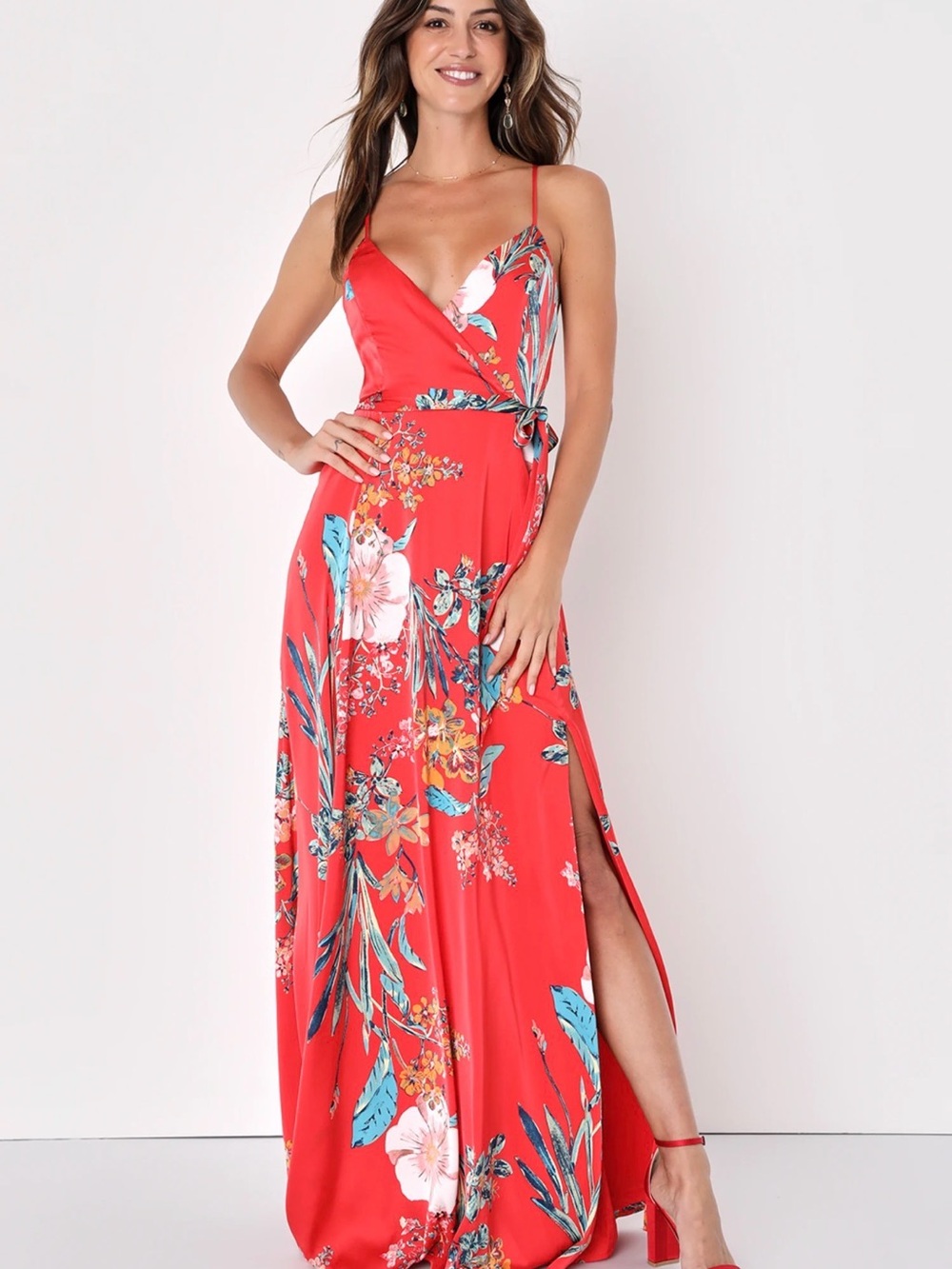 Lulu’s Still the One Floral Wrap Maxi - Red XS